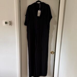 Zara Black Maxi Jumpsuit Dress with Collared Neck